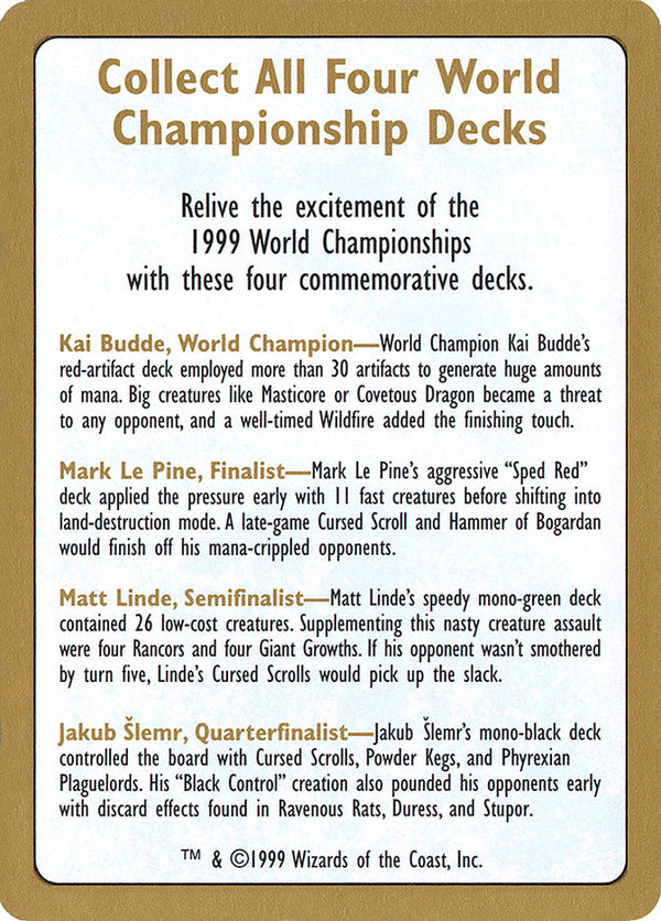 1999 World Championships Ad [World Championship Decks 1999] - Magic: The Gathering