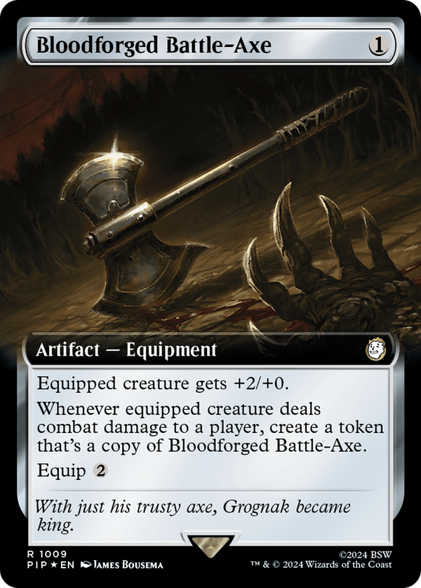Bloodforged Battle-Axe (Extended Art) (Surge Foil) [Fallout] - Magic: The Gathering