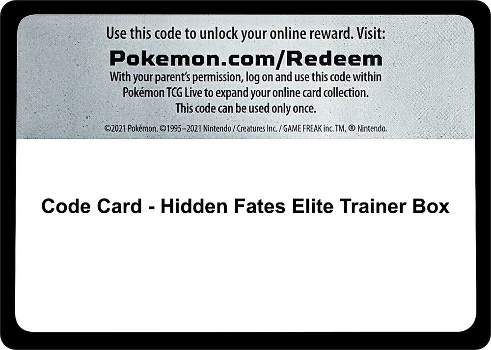 Code Card - Hidden Fates Elite Trainer Box