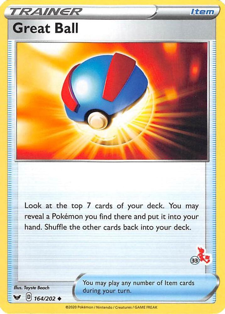 Great Ball - 164/202 (#33 Cinderace Stamped)