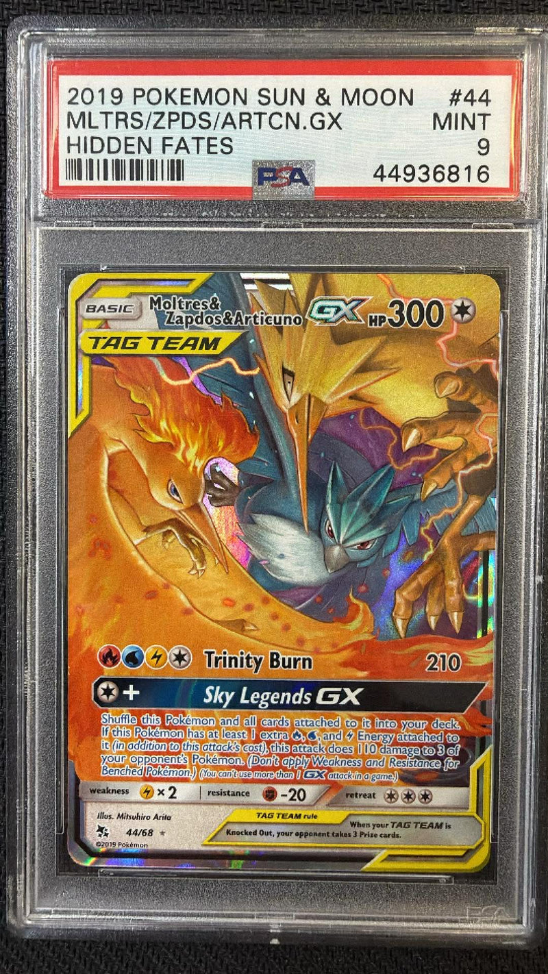 Moltres & Zapdos & Articuno GX (44/68) [Sun & Moon: Hidden Fates] Graded PSA 9