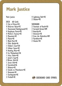 1996 Mark Justice Decklist Card [World Championship Decks] - Magic: The Gathering
