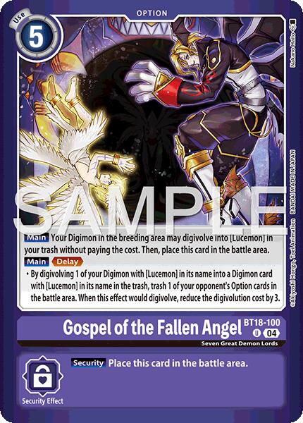 Gospel of the Fallen Angel [BT18-100] (Limited Card Pack -Billion Bullet-) [Limited Card Pack -Billion Bullet-]