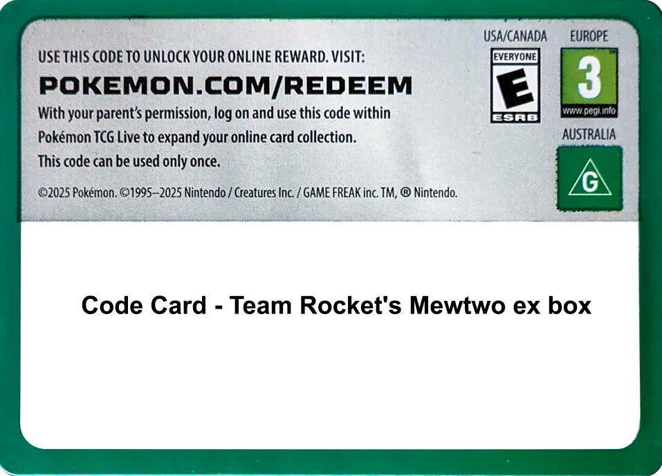 Code Card - Team Rocket’s mewtwo ex box