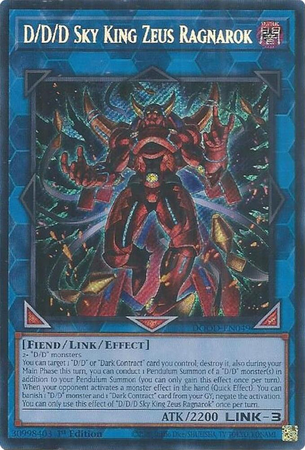 D/D/D Sky King Zeus Ragnarok (DOOD-EN049) [Secret Rare] - Yu-Gi-Oh!