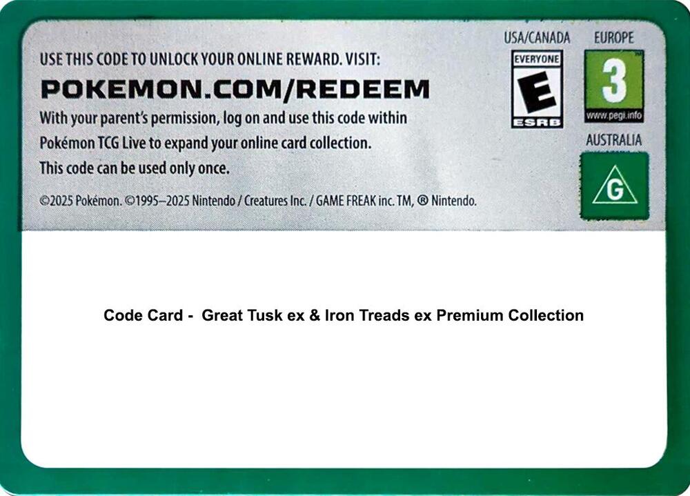 Code Card - Great Tusk ex & Iron Treads ex Premium Collection