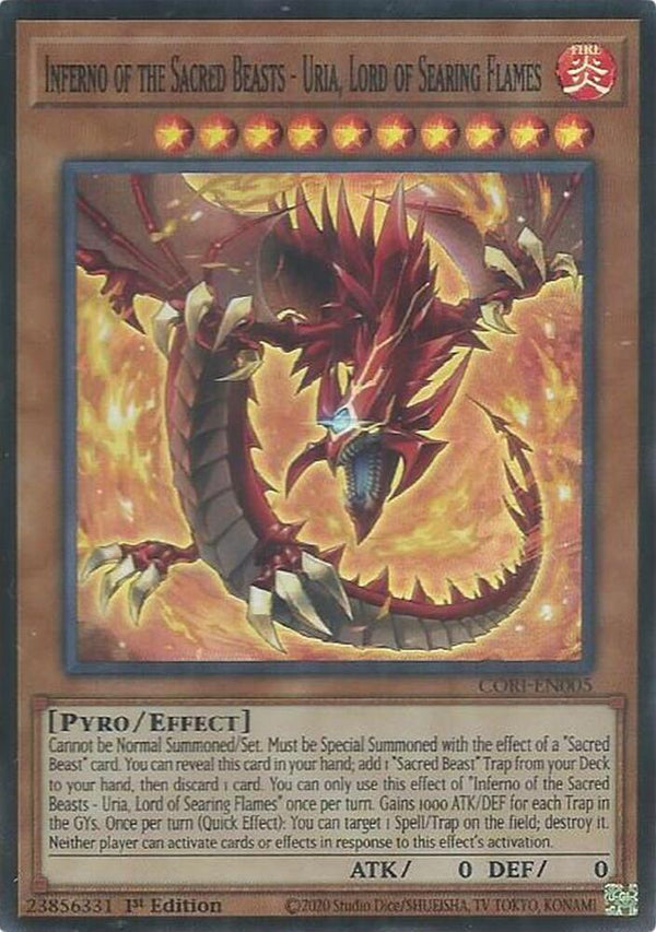Inferno of the Sacred Beasts - Uria, Lord of Searing Flames (CORI-EN005) [Super Rare] - Yu-Gi-Oh!