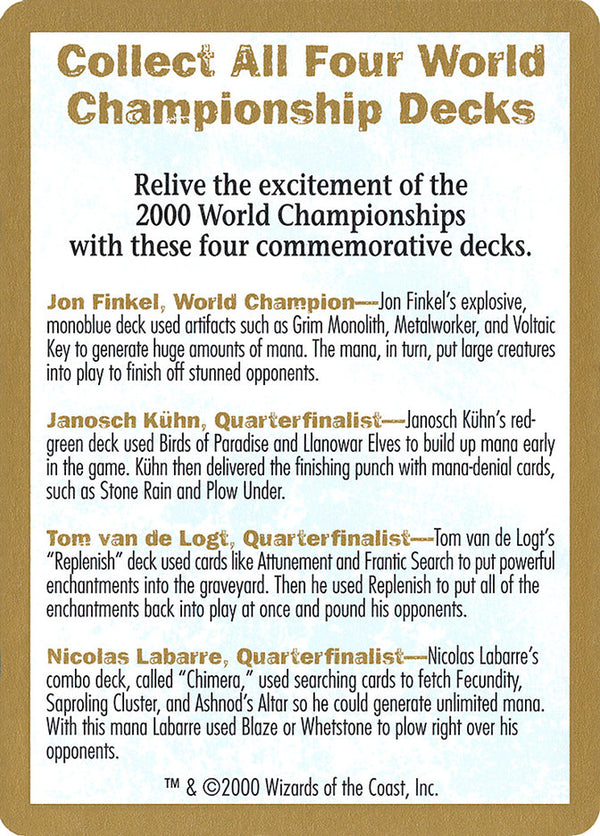 2000 World Championships Ad [World Championship Decks 2000] - Magic: The Gathering