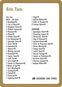 1996 Eric Tam Decklist Card [World Championship Decks] - Magic: The Gathering