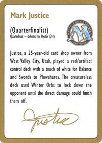 1996 Mark Justice Biography Card [World Championship Decks] - Magic: The Gathering