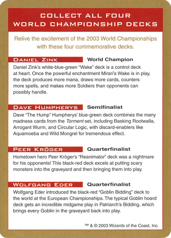 2003 World Championships Ad [World Championship Decks 2003] - Magic: The Gathering