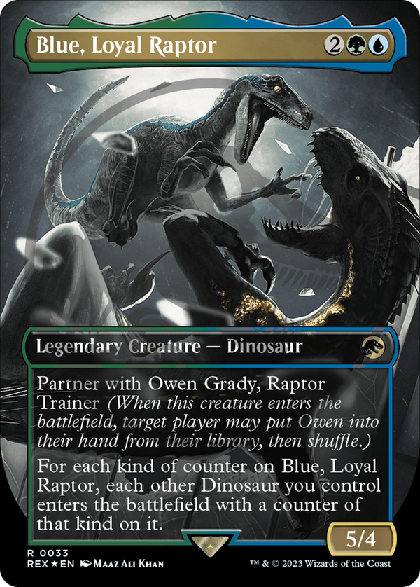 Blue, Loyal Raptor (Emblem) (Borderless) [Jurassic World Collection Tokens] - Magic: The Gathering