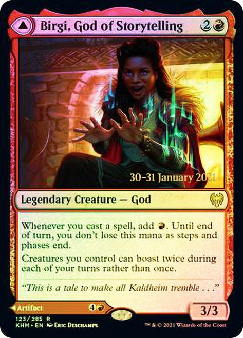 Birgi, God of Storytelling // Harnfel, Horn of Bounty [Kaldheim Prerelease Promos] - Magic: The Gathering