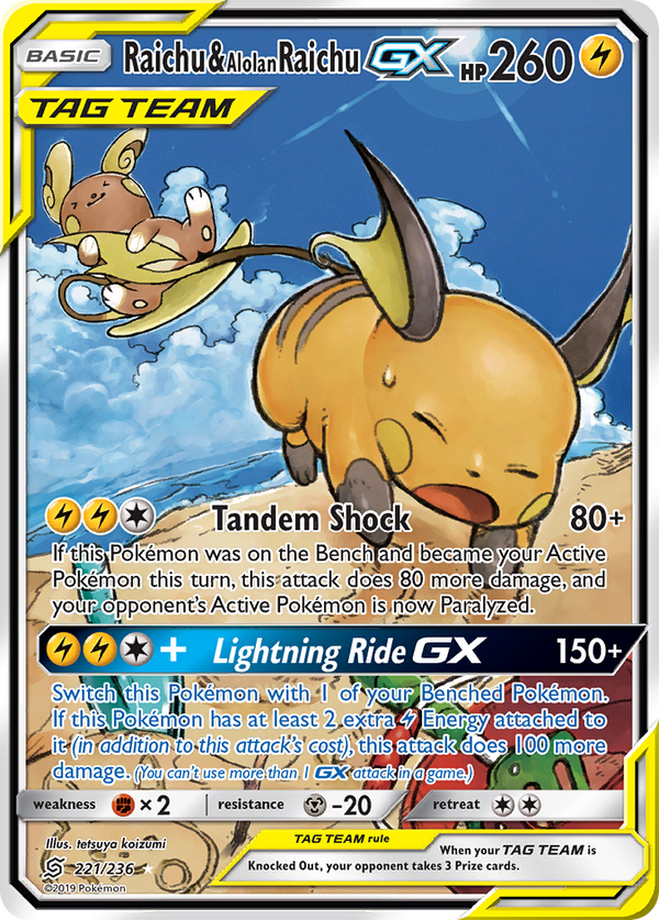 Raichu & Alolan Raichu GX (221/236) [Sun & Moon: Unified Minds] - Pokémon