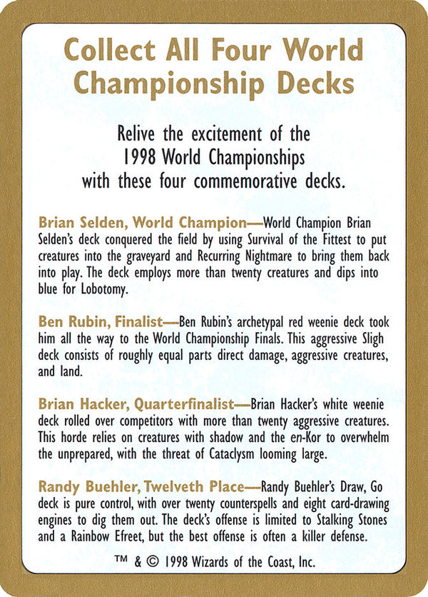 1998 World Championships Ad [World Championship Decks 1998] - Magic: The Gathering