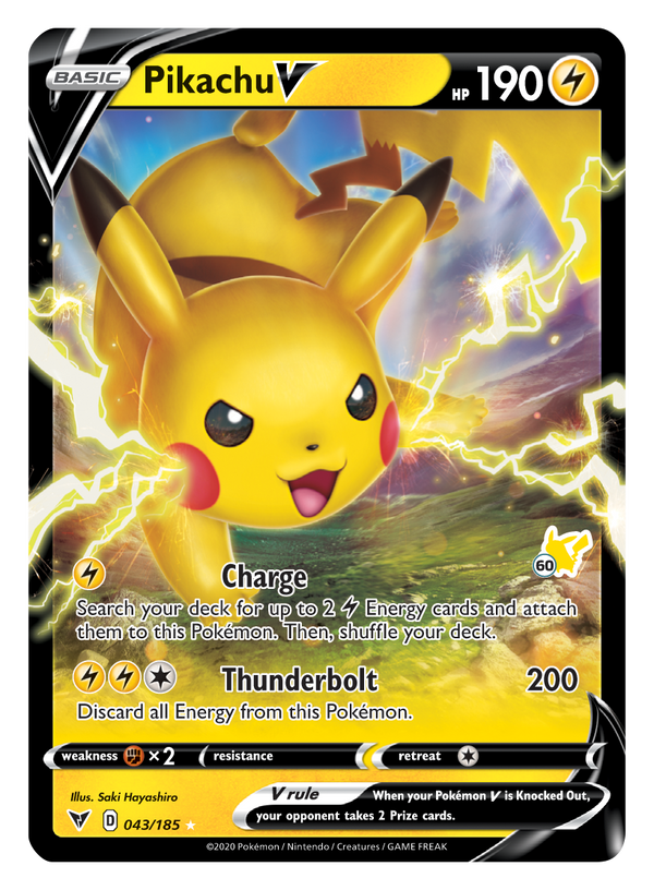 Pikachu V (043/185) (Pikachu Stamp #60) [Battle Academy 2022] - Pokémon