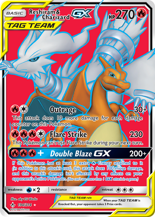 Reshiram & Charizard GX (194/214) [Sun & Moon: Unbroken Bonds] - Pokémon