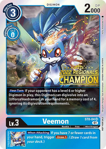 Veemon [ST8-04] (2022 Championship Online Regional) (Online Champion) [Starter Deck: Ulforce Veedramon Promos]