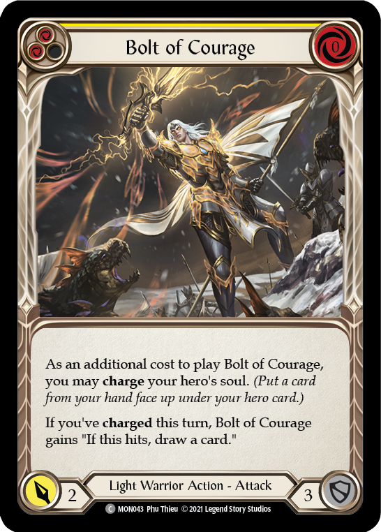Bolt of Courage (Yellow) (Rainbow Foil) [MON043-RF] 1st Edition Rainbow Foil - Flesh And Blood